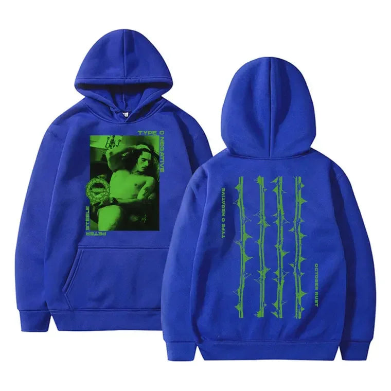 Autumn men's fashion high-quality hooded sweatshirt with thorn pattern print and retro street style hoodie clothing