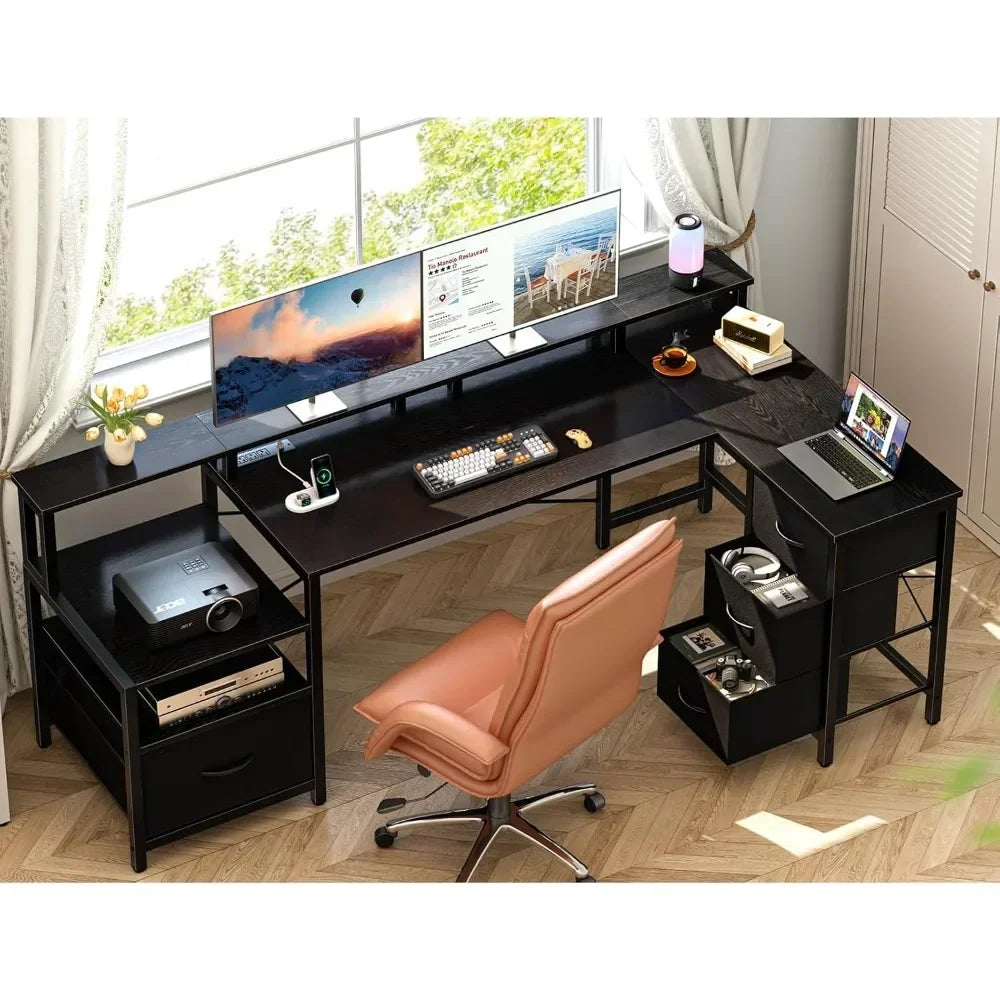 ✨ ProGamer L-Desk – LED Lights, Outlets & Storage Drawers for Ultimate Setup ✨