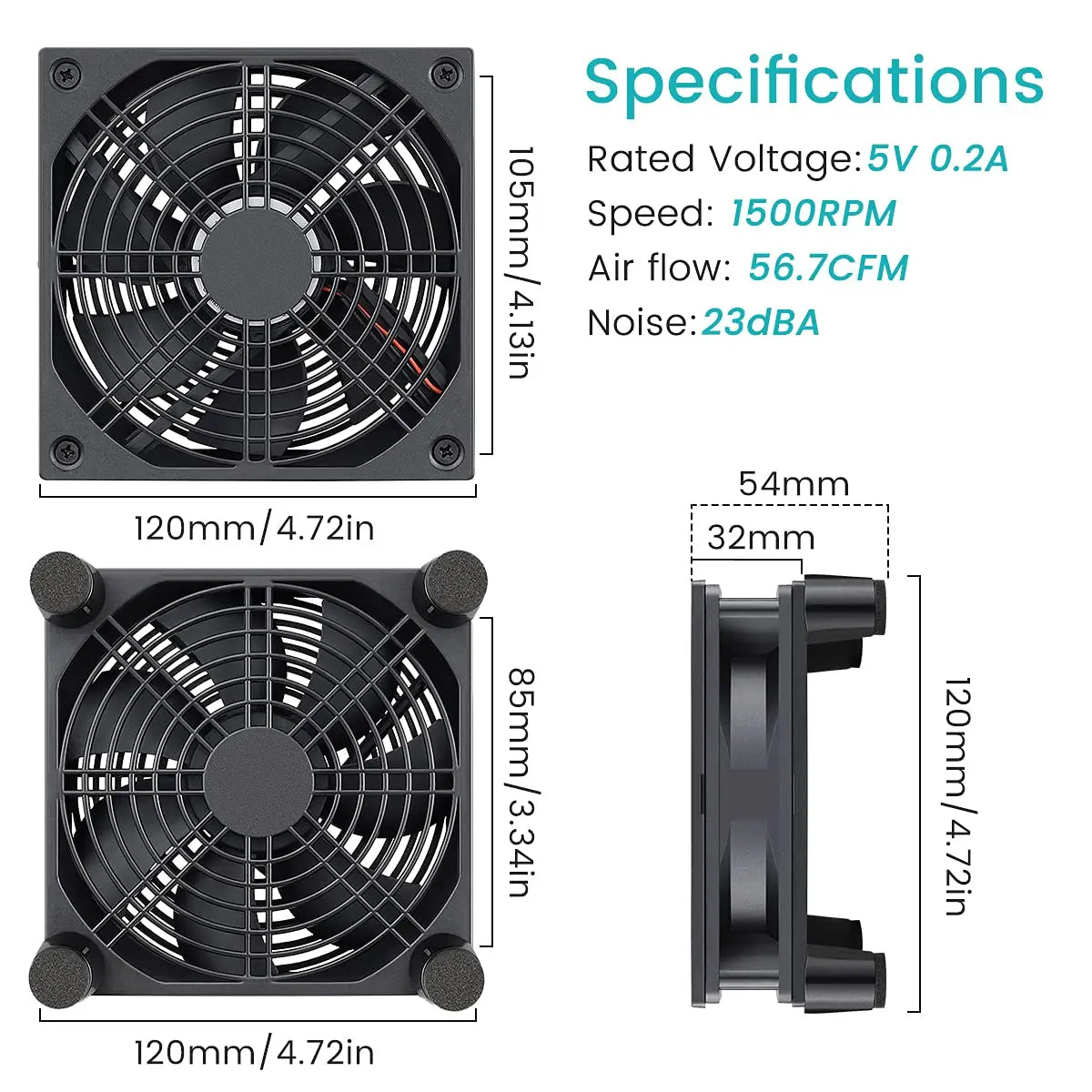 120mm 5V USB Power Cooling Case Fan for Receiver DVR Xbox TV Box Router