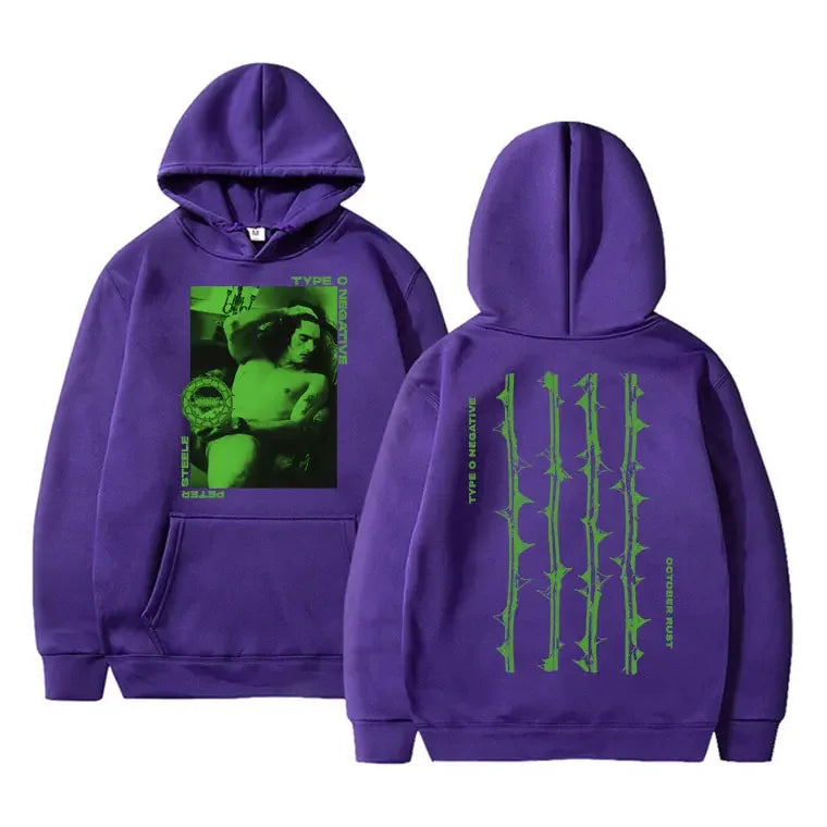 Autumn men's fashion high-quality hooded sweatshirt with thorn pattern print and retro street style hoodie clothing