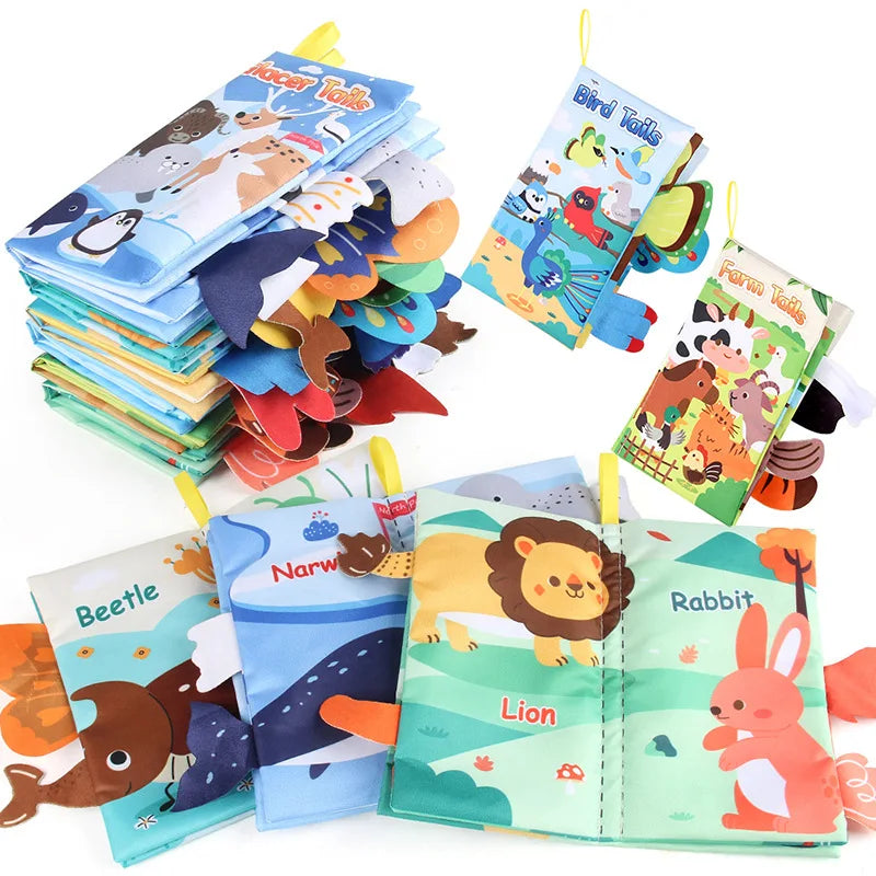 Baby Cloth Book Toys Cartoon Animals Tail Educational Ringed Paper Cloth Book Toys Enlightenment Baby Toys 0-12 Months Gifts