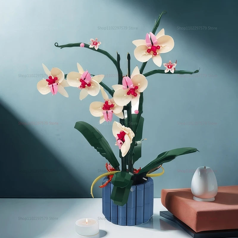600+PCS DIY Orchid Building Block Kit Creative Bonsai Potted Plant Toys Gift For Adults Kids Garden Display Birthday Anniversary