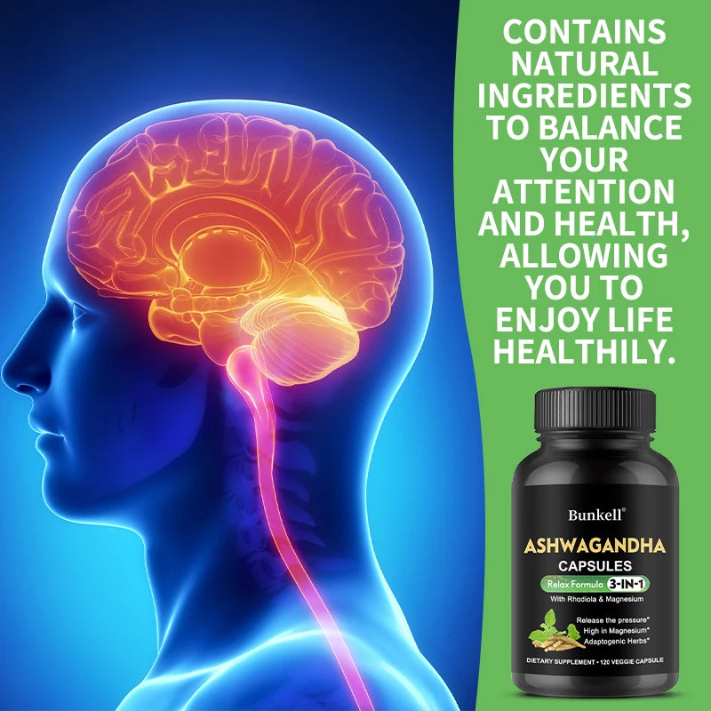 Pure Ashwagandha Root Extract Capsules With Magnesium for Natural Mood, Stress, Focus, Brain, Energy , Sleep Health Support