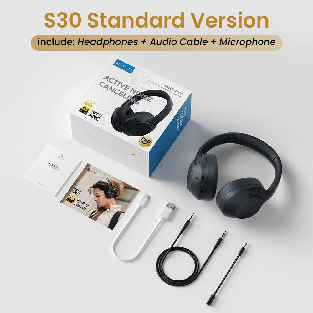 HAYLOU S30 ANC Headphones Wireless Bluetooth 5.4 Hi-Res Headsets 43dB Adaptive Noise Cancelling Earphones 40mm Driver 80H