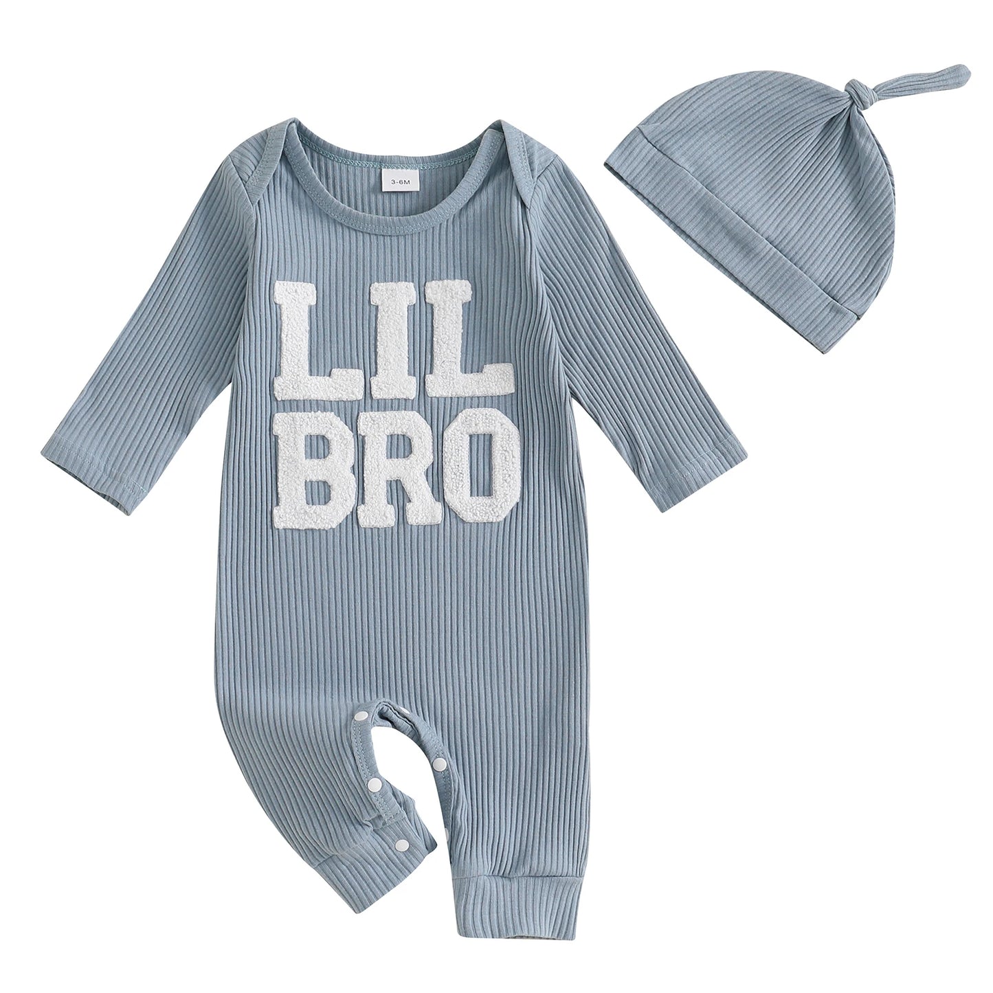 Baby Boys Fall Outfits Letter Pattern Long Sleeve Crew Neck Ribbed Rompers with Hat 2 Pcs Set 0-18M