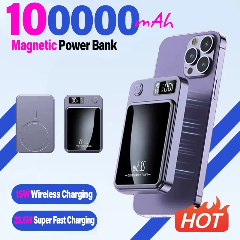 Magnetic Wireless Power Bank 30000mAh 22.5W Fast Charging External Battery Charger for Huawei Samsung iPhone 12 PD 20W Powerbank