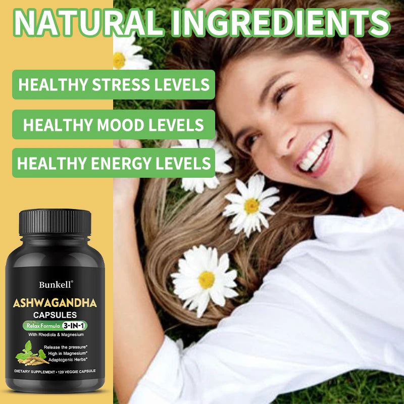 Pure Ashwagandha Root Extract Capsules With Magnesium for Natural Mood, Stress, Focus, Brain, Energy , Sleep Health Support