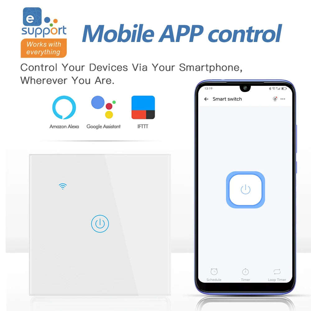 EWelink Wall Smart Switch EU Neutral Wire Required Wi-Fi Touch Switch via eWeLink APP Works With Alexa Google Home AC100-240V