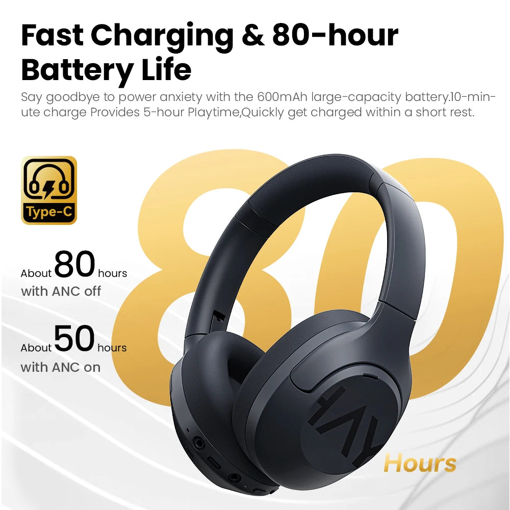 HAYLOU S30 ANC Headphones Wireless Bluetooth 5.4 Hi-Res Headsets 43dB Adaptive Noise Cancelling Earphones 40mm Driver 80H