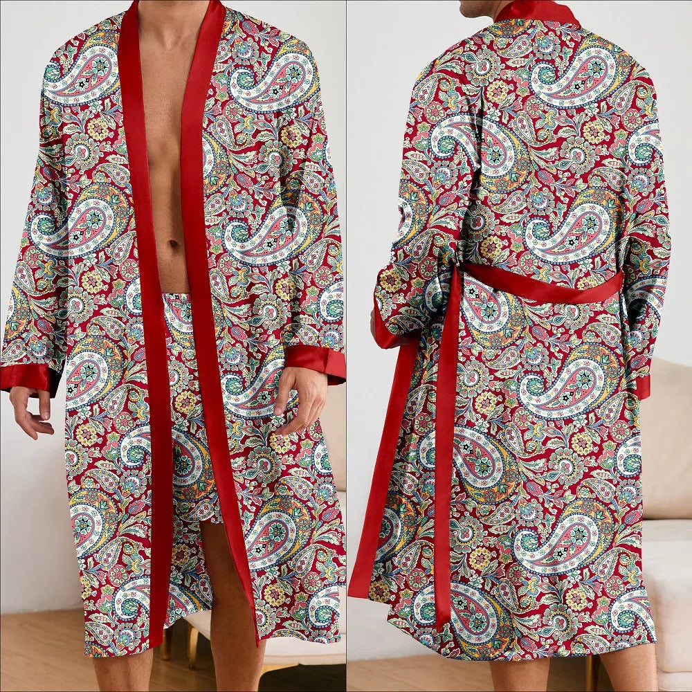 Fashionable printed pajamas, men's bathrobes, shorts, suits, long robes, and home wear
