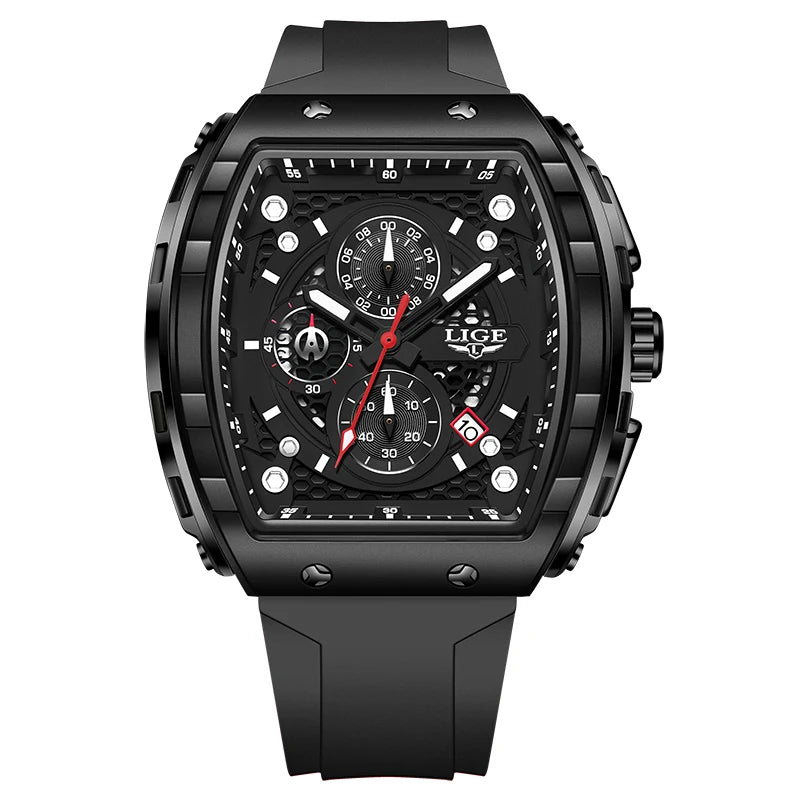 LIGE Top Brand Luxury Square Quartz Watches for Men Fashion Casual Sport 50M Waterproof Man Watch Auto Date Military Chronograph
