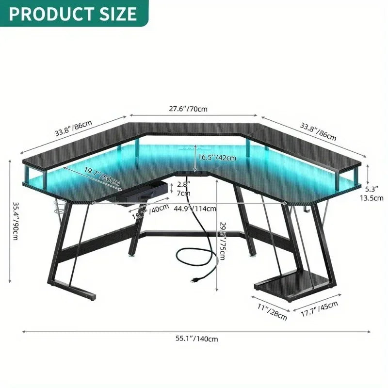 ✨ ProGamer L-Shaped Desk – RGB Lights & Power Hub for Ultimate Gaming ✨