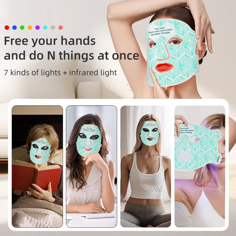 UBilli Rechargeable Led 8 Colors Red Light Therapy Silicone Face Mask Photon Rejuvenation Led Facial Mask for Skin Care Beauty