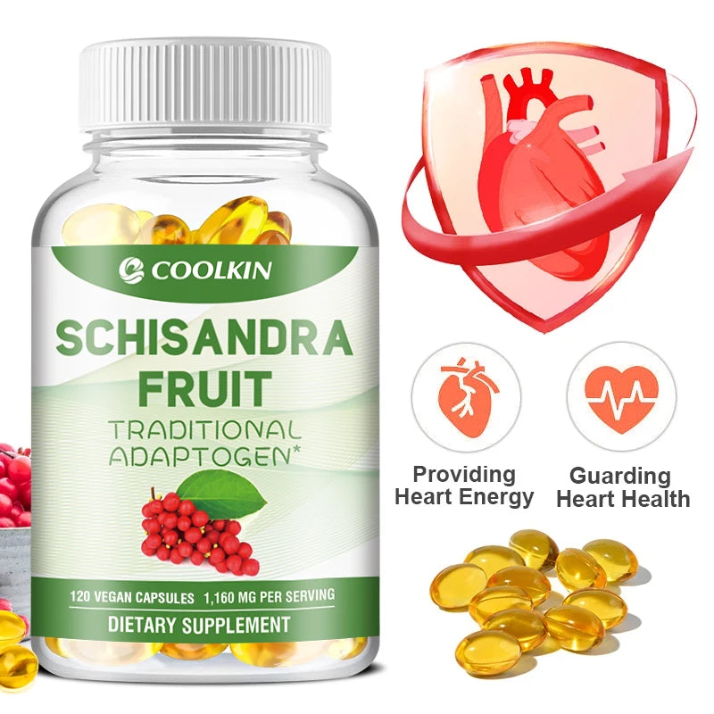 Organic Schisandra Capsules - Relieve Stress, Cardiovascular Health, Boost Immunity - Non-GMO, Gluten-free