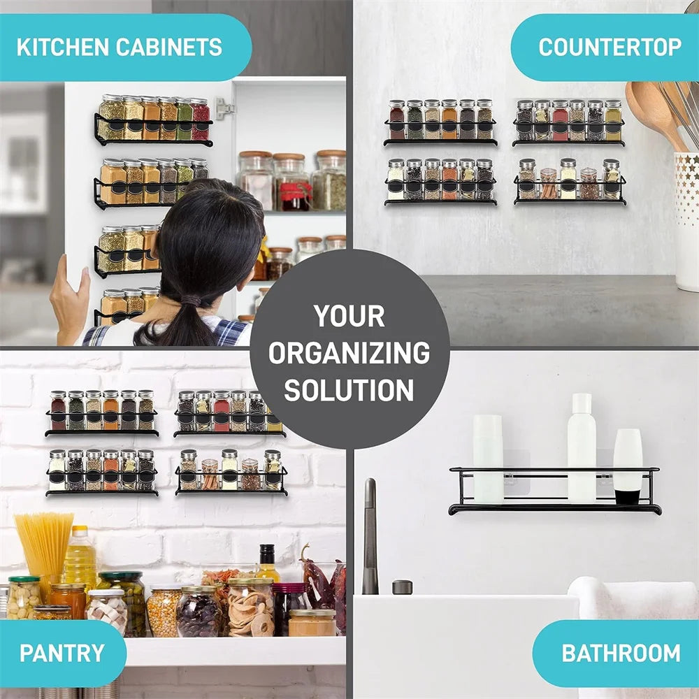 ✨ 4-Pack Wall Mounted Spice Rack | Stainless Steel Kitchen Organizer ✨