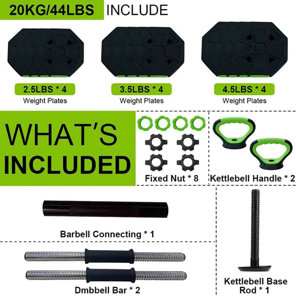 66lbs/88lbs Weight 4 in 1 Adjustable Kettlebell Set Dumbbell Set Used as Kettlebells Barbell Push up Stand for GYM Home
