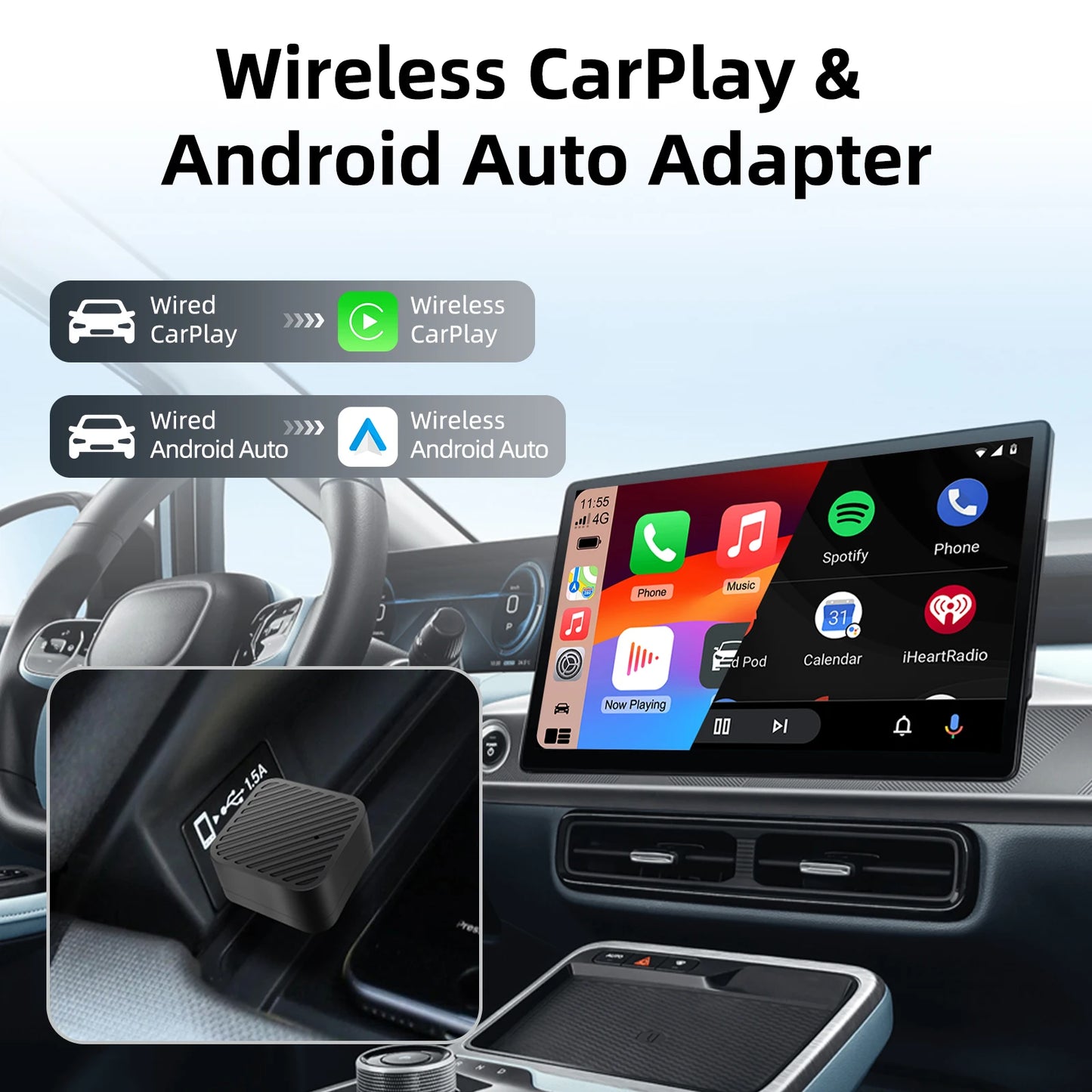 2025 NEW Mini 2in1 Wireless Adapter CarPlay & Android Auto in One Plug&Play 5G WiFi Bluetooth 5.0 USB Interface Not To Fall Off