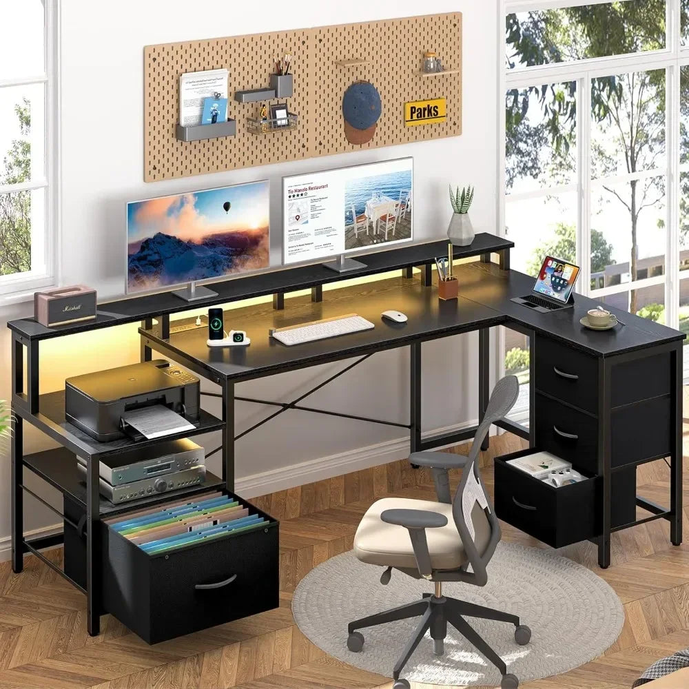 ✨ ProGamer L-Desk – LED Lights, Outlets & Storage Drawers for Ultimate Setup ✨