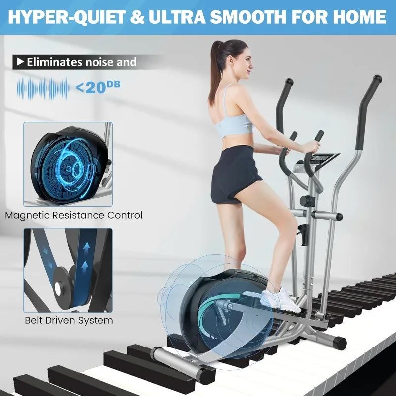 Dripex Magnetic Elliptical Training Machines, Quiet Fitness Cardio Elliptical Trainer w/ 6KG Flywheel, 8 Resistance Levels,