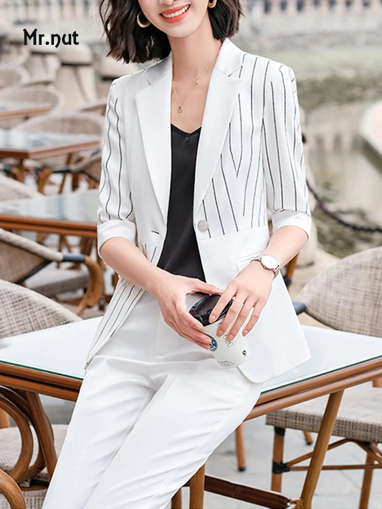 Mr. Nut 2025 Spring Summer New Suit Jacket for Women Work Style Striped Suit Casual Fashion Professional Work Dress Formal