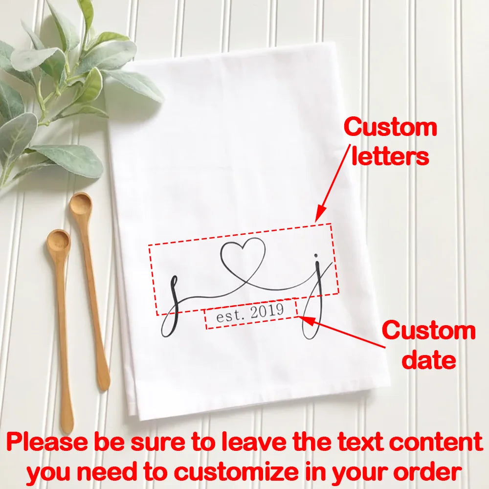 Personalized Initials and Heart Tea Towel Wedding Gift for Newlyweds Home Kitchen Accessory Bridal Shower Gift Wedding Souvenir