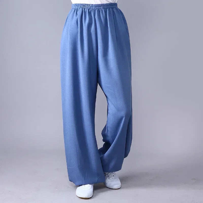 Lyou 2025 Adult Unisex Kung Fu Clothing Wushu Tai Chi Pants Linen Plus Size Elastic Martial Art Woman Yoga Trousers Morning ★ ★