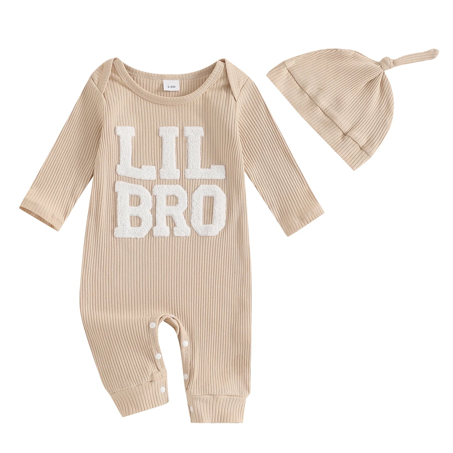 Baby Boys Fall Outfits Letter Pattern Long Sleeve Crew Neck Ribbed Rompers with Hat 2 Pcs Set 0-18M