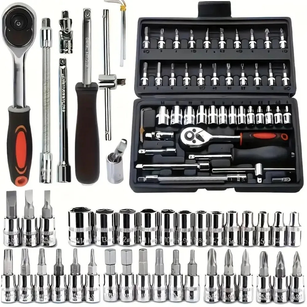 46-piece Socket Wrench Tool, Auto Repair Set, Ratchet Wrench Set, Household Hardware Repair Screwdriver Combination Tool Tool