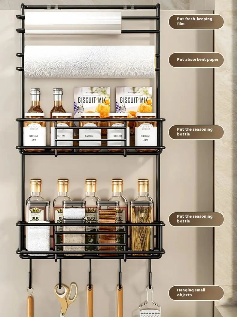 ✨ Black Metal Fridge & Spice Storage Shelf | Kitchen Organizer ✨