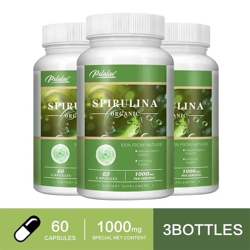Organic Spirulina Capsules - Green Superfood - Heart Support, Cardiovascular, Eye & Brain Health