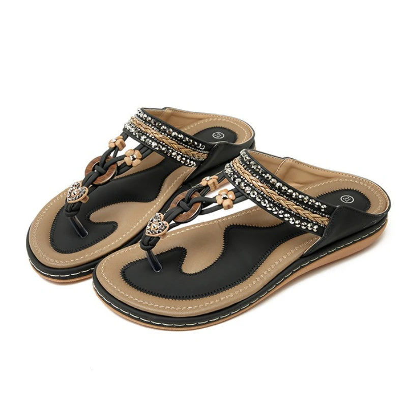 Fashion Rhinestone Flip Flops Woman Summer Footwear Casual Light Comfort Soft Sole Beach Sandals Bohemia Style Flat Slippers