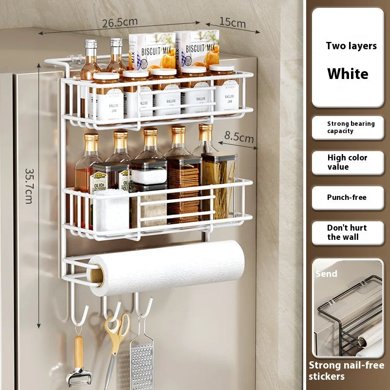 ✨ Black Metal Fridge & Spice Storage Shelf | Kitchen Organizer ✨