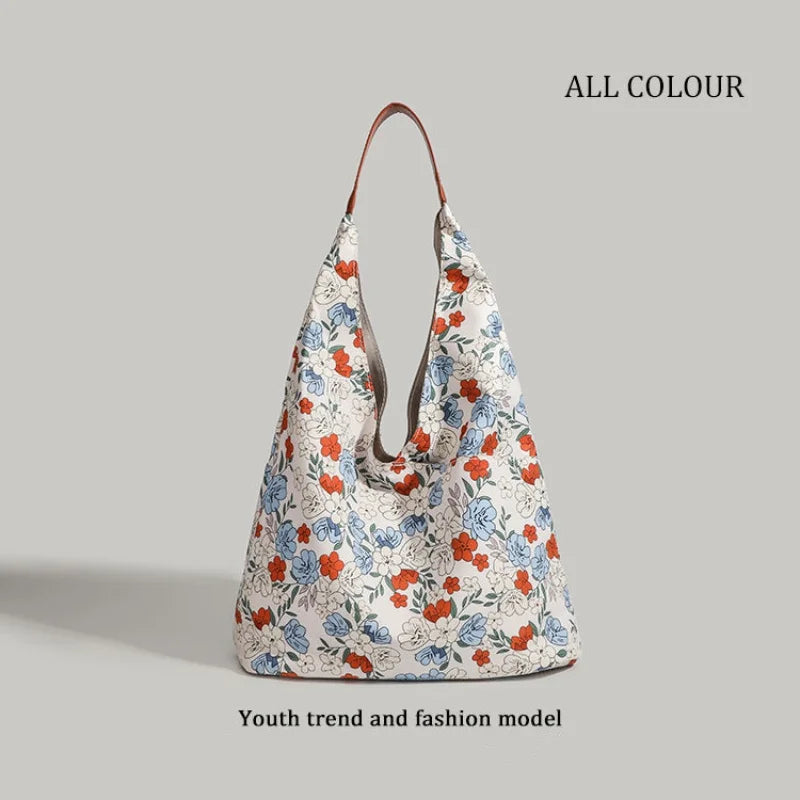 Large Capacity Floral Canvas Bags For Woman Y2K Harajuku Style Tote Bag High Street Fashion Shoulder Bag сумка bolsos
