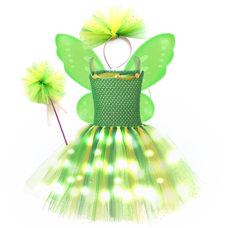 Rainbow Tutu Butterfly Fairy Dress for Girls Halloween Cosplay Elf Princess Birthday Party Dance Stage Play Performance Costume