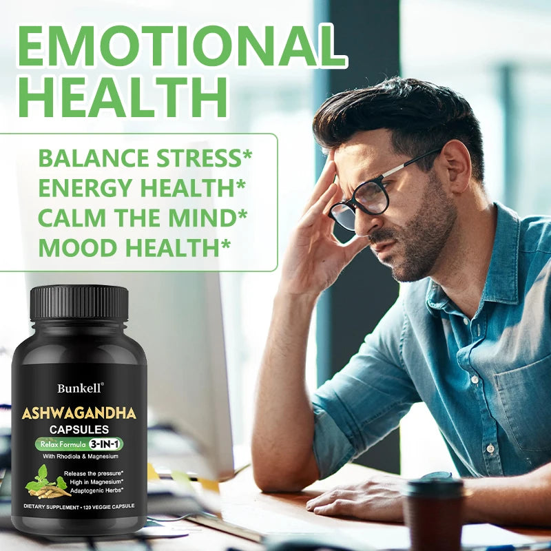 Pure Ashwagandha Root Extract Capsules With Magnesium for Natural Mood, Stress, Focus, Brain, Energy , Sleep Health Support