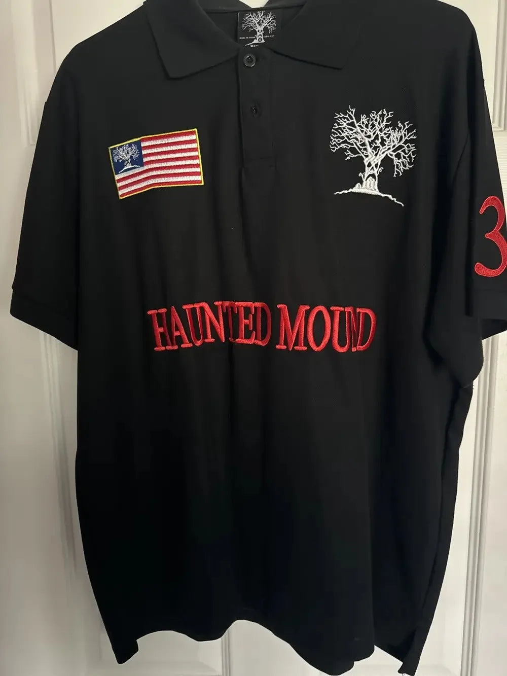 Haunted Mound Polo Shirt America Retro Street Hip Hop Short Sleeve Shirt Y2k Men Casual Embroidery Cotton Top Baseball Clothing