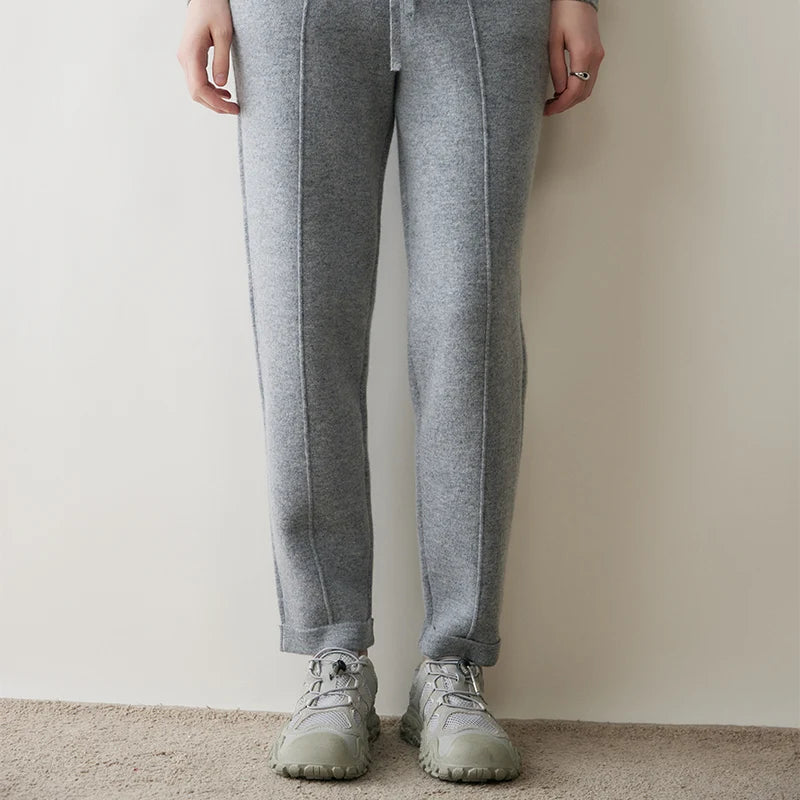 Autumn Winter Women 100% Cashmere Trousers Fashion New Style Thick Warm Pencil Pants Comfortable Elastic Waist Knit Pants