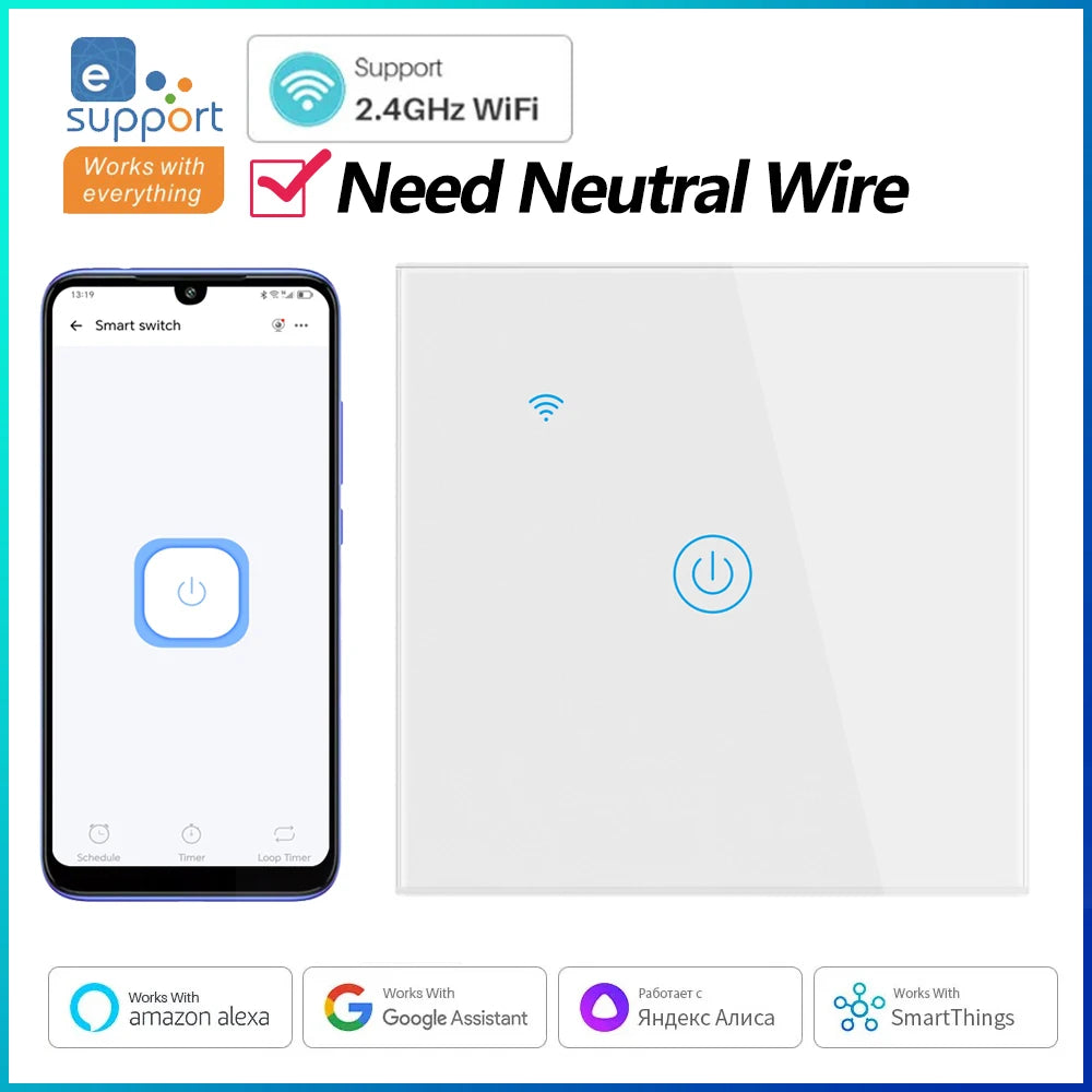 EWelink Wall Smart Switch EU Neutral Wire Required Wi-Fi Touch Switch via eWeLink APP Works With Alexa Google Home AC100-240V
