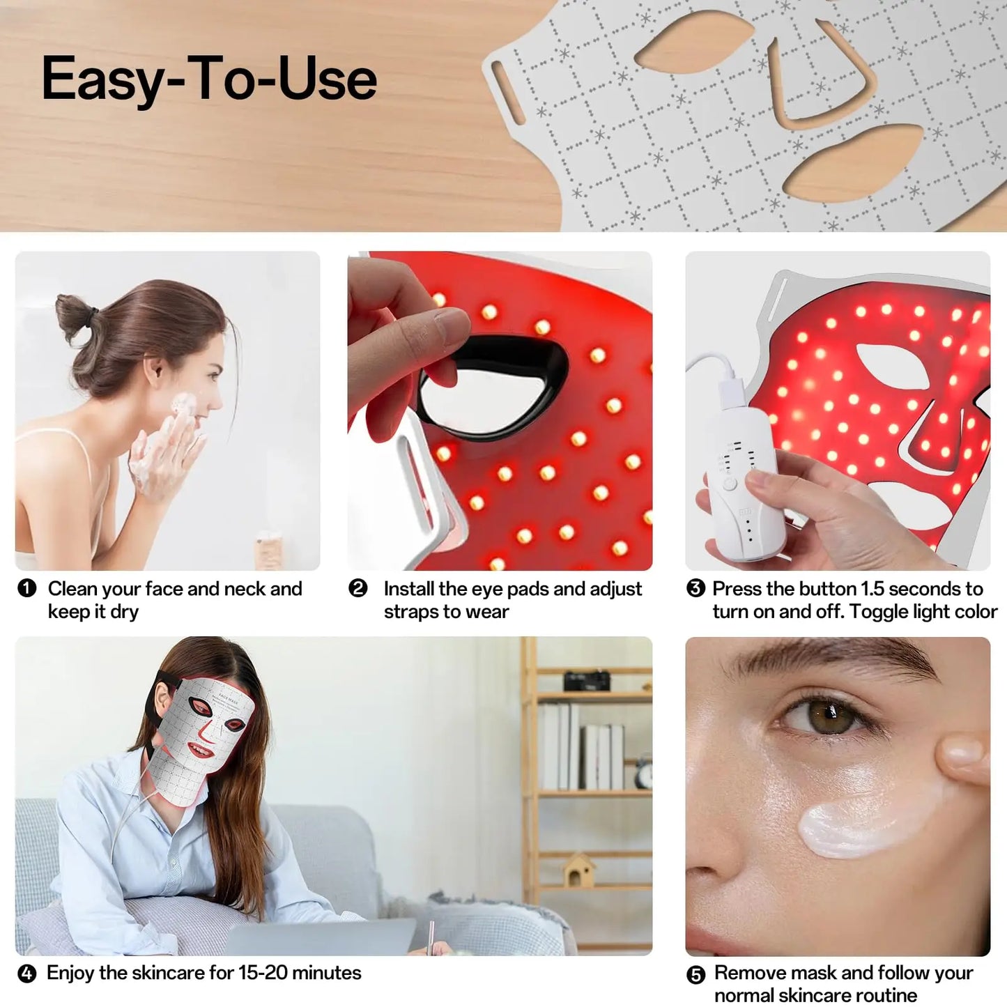 Portable 7 Colors Led Face Mask Skin Care Beauty Device Red Light Therapy Mask USB Rechargeable and Ergonomic Design for Home