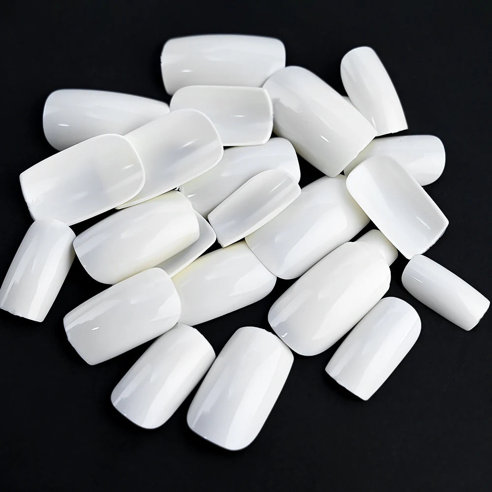 ✨ 100pcs White Square False Nails | Full Cover Acrylic Tips in 10 Sizes ✨