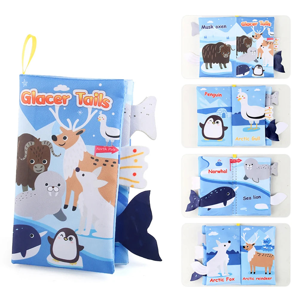 Baby Cloth Book Toys Cartoon Animals Tail Educational Ringed Paper Cloth Book Toys Enlightenment Baby Toys 0-12 Months Gifts