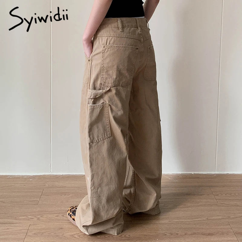 Syiwidii Women Vintage Baggy Jeans Washed Casual High Waist Wide Leg Ripped Denim Trouser 2025 Autumn American Style Cargo Pants
