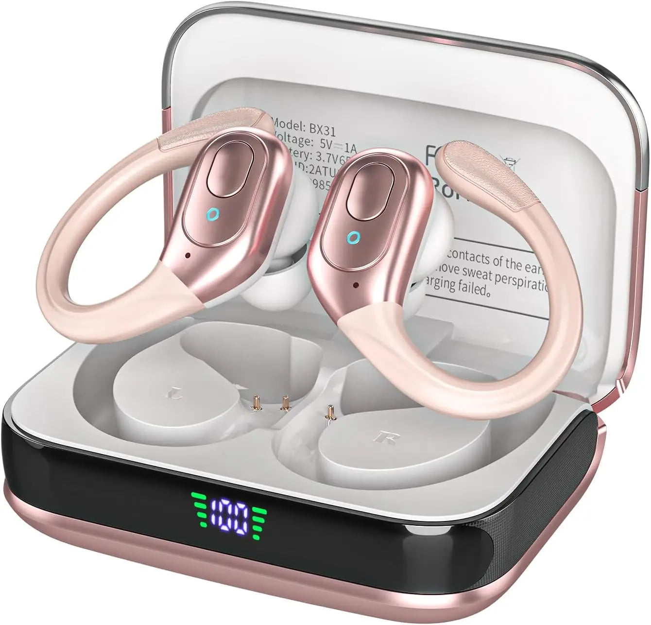 Wireless Headphones Bluetooth Earphonses with Microphones,75Hrs Playtime,IP7 Waterproof,LED Power Display Earbuds for Sports Gym