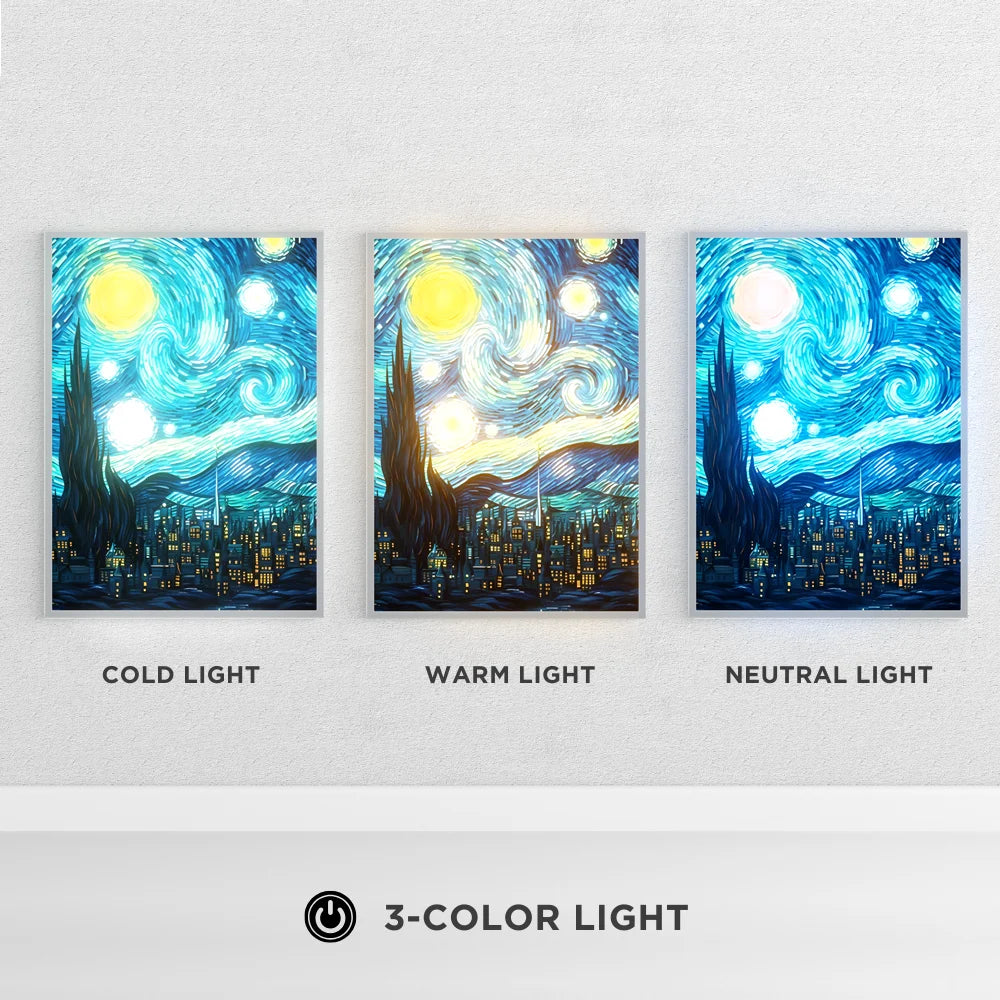 Van Gogh Starry Night Night Light - Artistic LED Room Decor Lamp, Lampara de Noche for Bedroom/Living Room