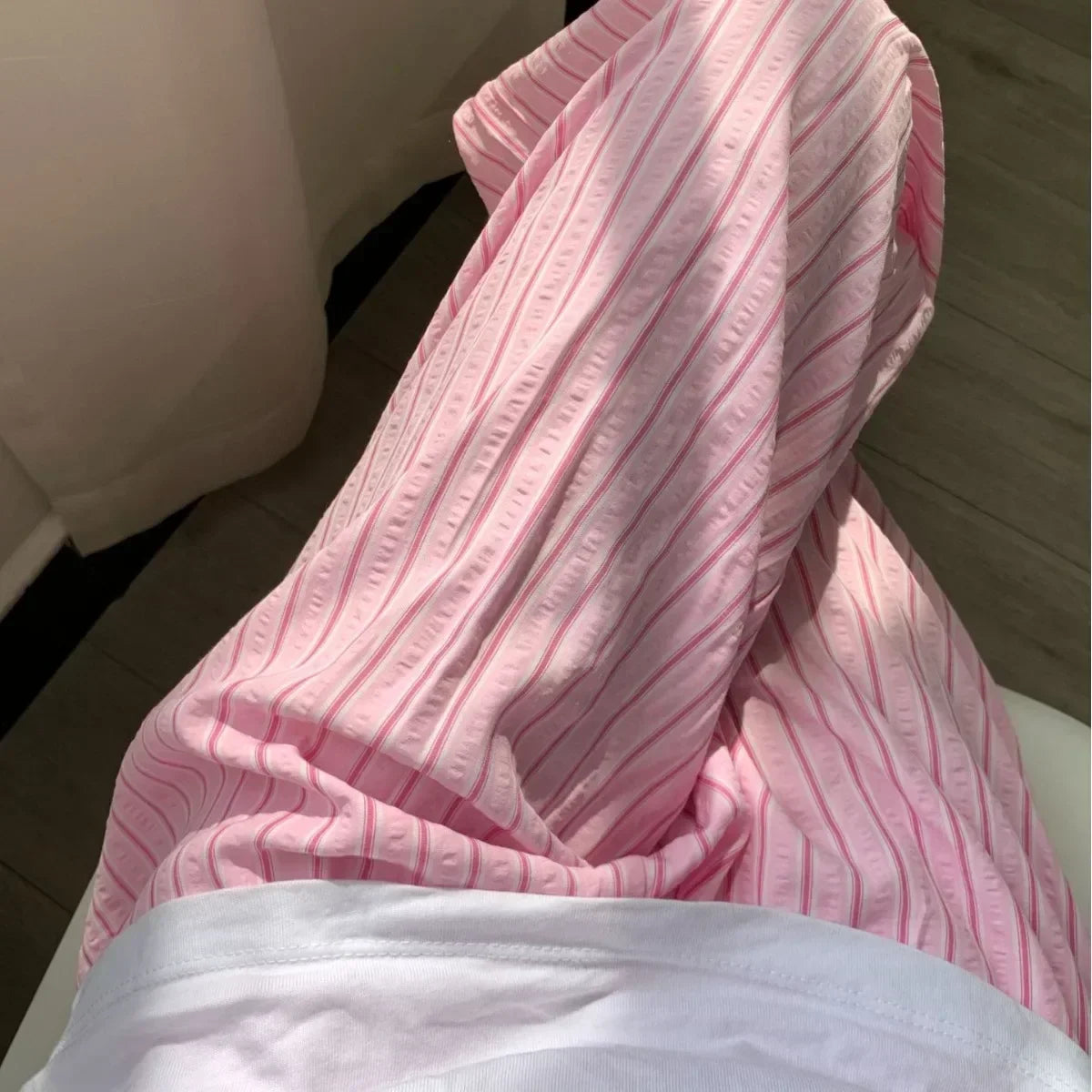 Korean Casual Striped Drawstring Straight Pant Y2k Women Loose Holiday Pants Perppy Sweet Pink High Waist Office Trousers