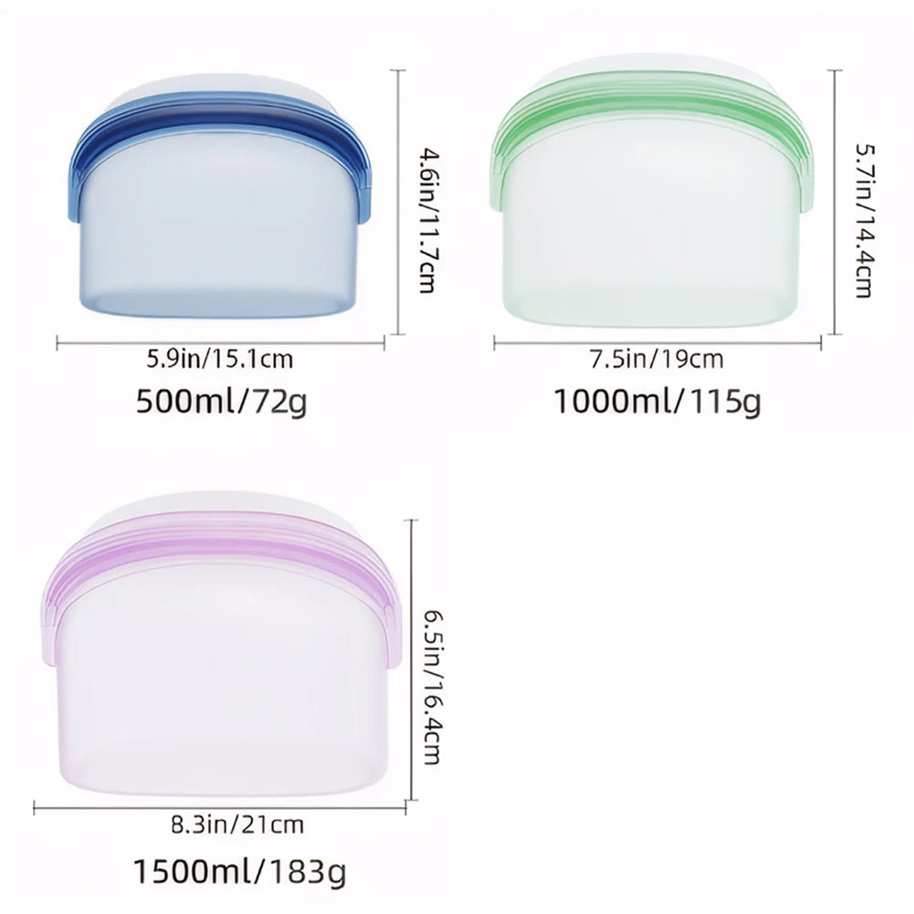 3/8 Pack Reusable Silicone Food Storage Bag Fresh-keeping Bag Leakproof Food Bags for Lunch Home Kitchen Fridge Organization