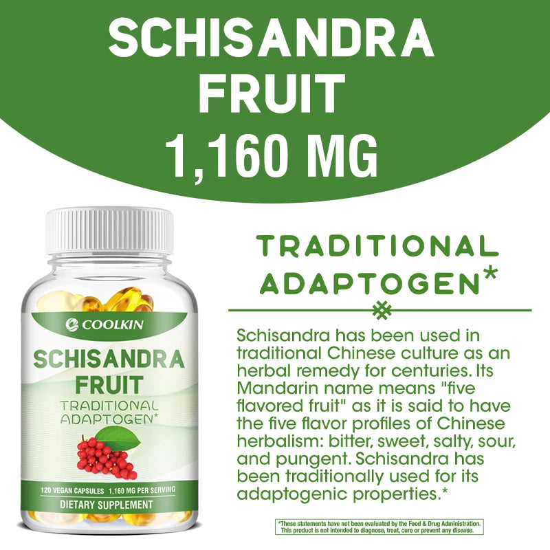 Organic Schisandra Capsules - Relieve Stress, Cardiovascular Health, Boost Immunity - Non-GMO, Gluten-free