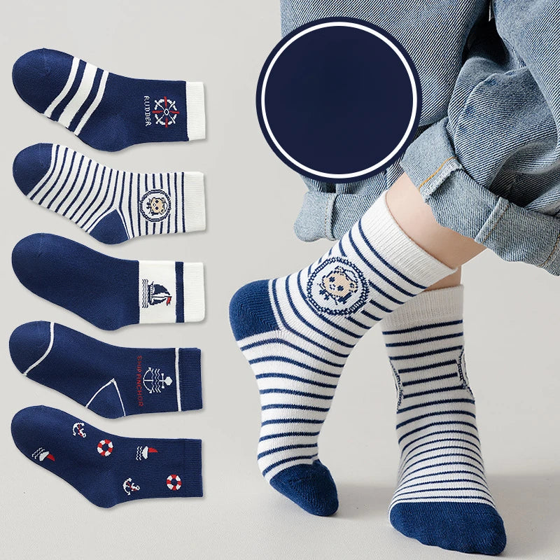 5 Pairs Autumn Winter New Style Children's Socks Mid-high Long Dinosaur Cartoon Design Boys Girls Baby Cartoon Socks Wholesale