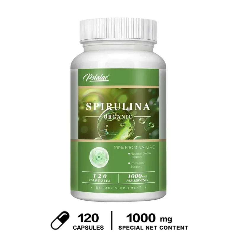 Organic Spirulina Capsules - Green Superfood - Heart Support, Cardiovascular, Eye & Brain Health