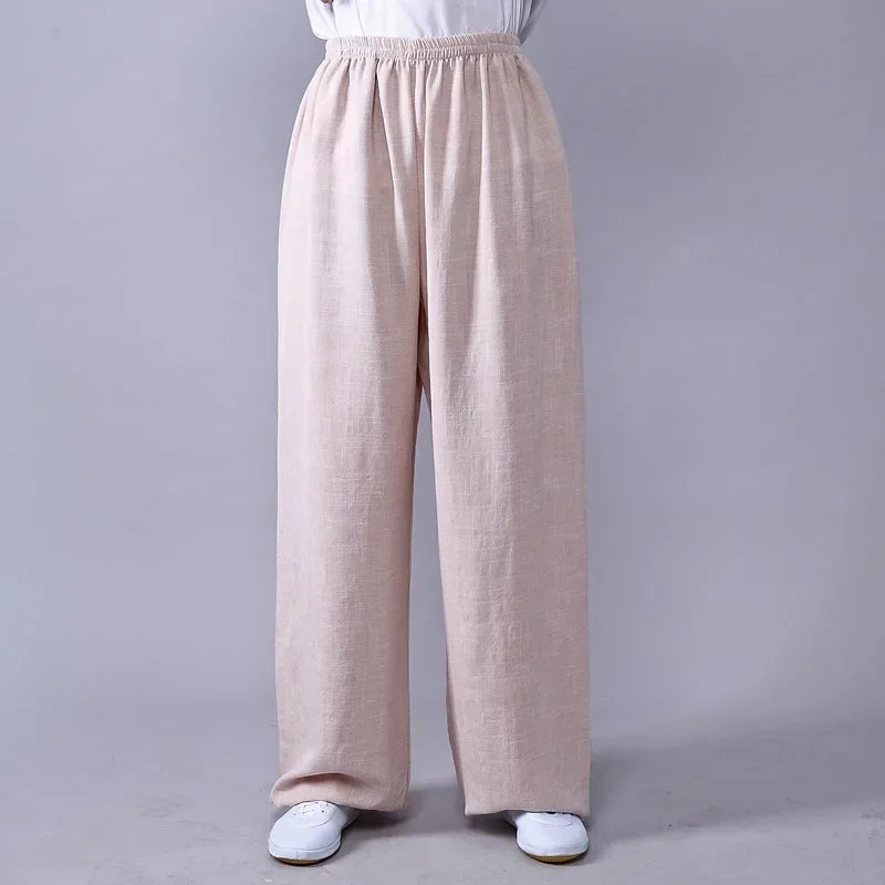 Lyou 2025 Adult Unisex Kung Fu Clothing Wushu Tai Chi Pants Linen Plus Size Elastic Martial Art Woman Yoga Trousers Morning ★ ★